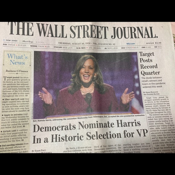 Wall Street Journal 8/20/2020 Kamala Harris VP nomination collectible new - Picture 2 of 2